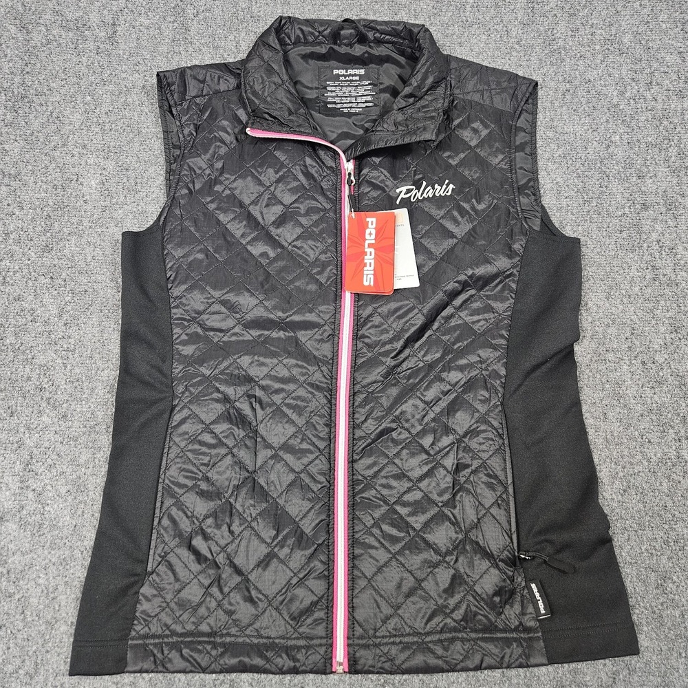 Polaris Quilted Vest Women XL Black Pink Trim Thermore Insulated‎ Outdoor Puffer